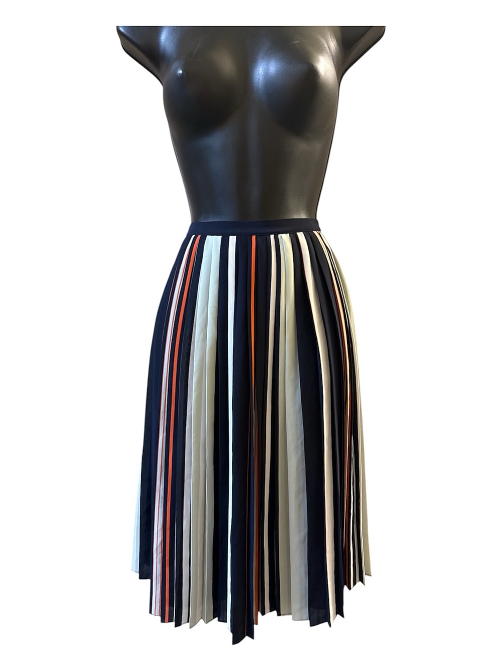 Rebecca Minkoff Madeline Pleated Skirt Indigo Multi Stripe Midi Size 6